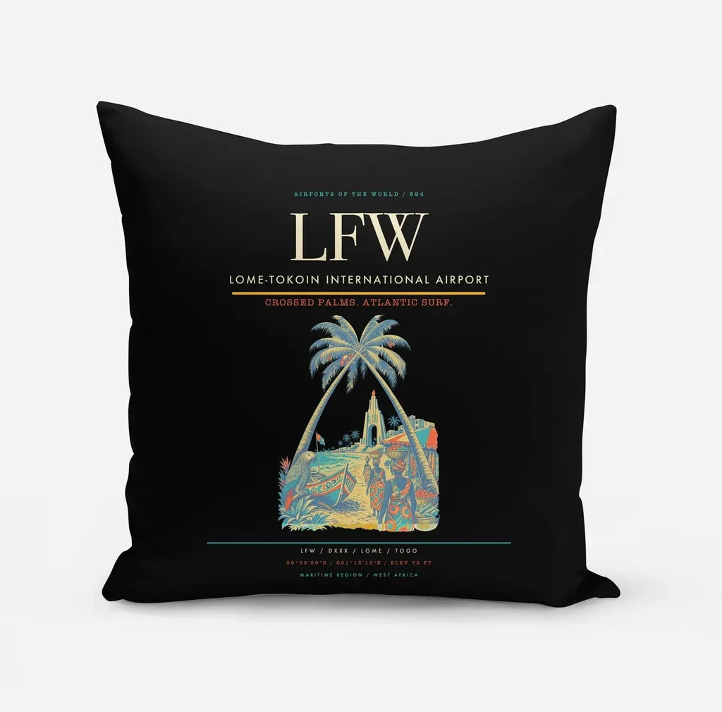 Lome-Tokoin International Airport (LFW) design on black pillow