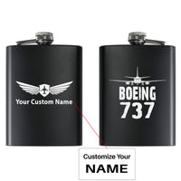 Thumbnail for Boeing 737 & Plane aviation design on stainless hip flask, compact pocket-size flask.
