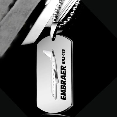 The Embraer ERJ-175 aviation-themed necklace, polished metal.
