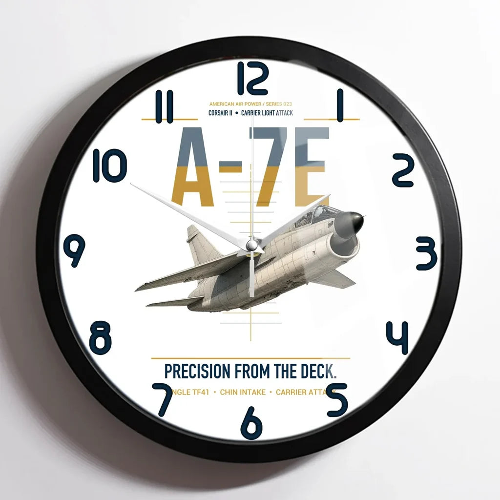 A-7E Corsair II design on white framed wall clock