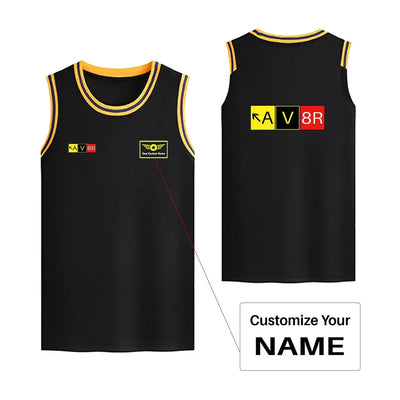 AV8R Basketball Style Sports aviation design printed on quick-dry breathable fabric men's sport tank top.