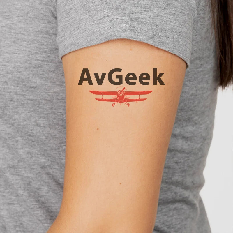 Avgeek aviation temporary tattoo in skin-safe adhesive paper.