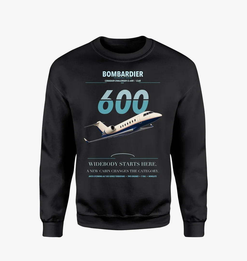 Bombardier Challenger 600 design on black sweatshirt