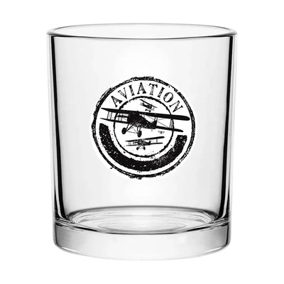 Aviation Lovers (Circle) aviation design on whiskey glass, special-edition crystal cut.