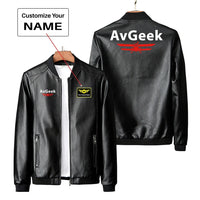 Thumbnail for Avgeek PU aviation design printed on genuine leather with quilted lining leather jacket.