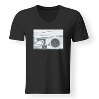 Thumbnail for Amazing Aircraft & Engine aviation design printed on soft cotton V-neck T-shirt.