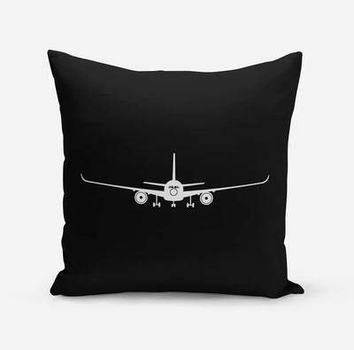 Airbus A350 Silhouette aviation design on soft polyester filling pillow.