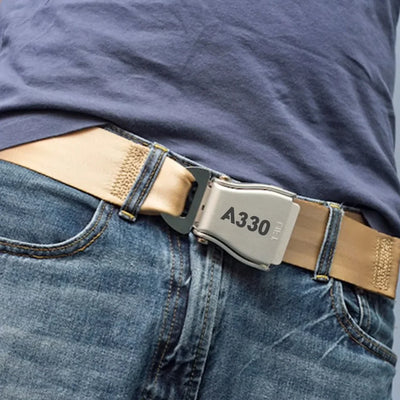 Airbus A330 Flat Text aviation seat-belt buckle accessory, real seat-belt webbing.
