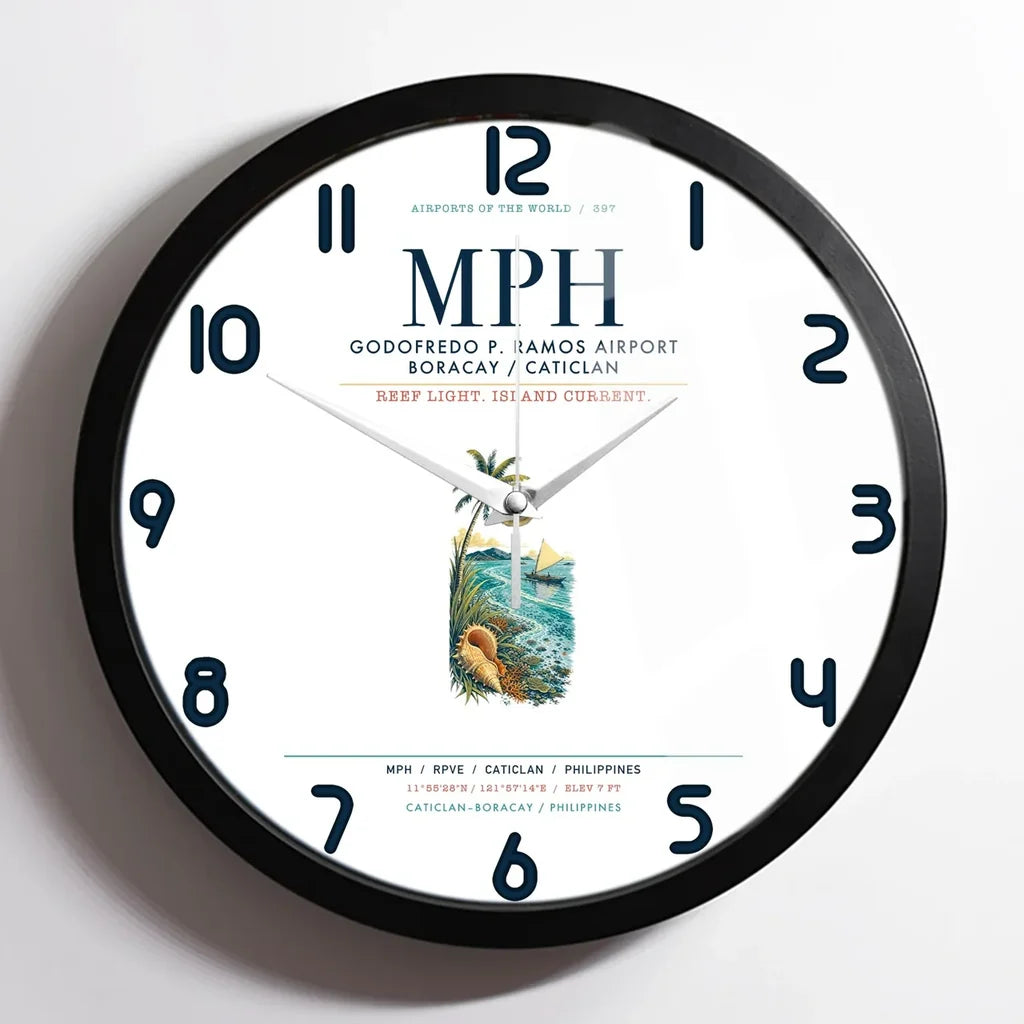 Godofredo P. Ramos Airport Boracay Caticlan (MPH) design on white framed wall clock