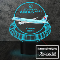 Thumbnail for Korean Air Airbus A321 aviation design on premium acrylic with LED 3D night lamp.