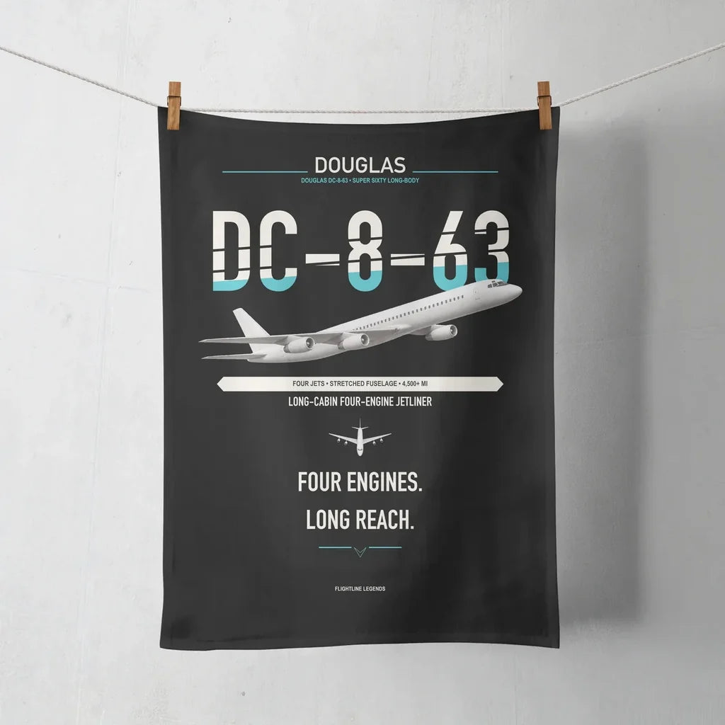 Douglas DC-8-63 design on black towel