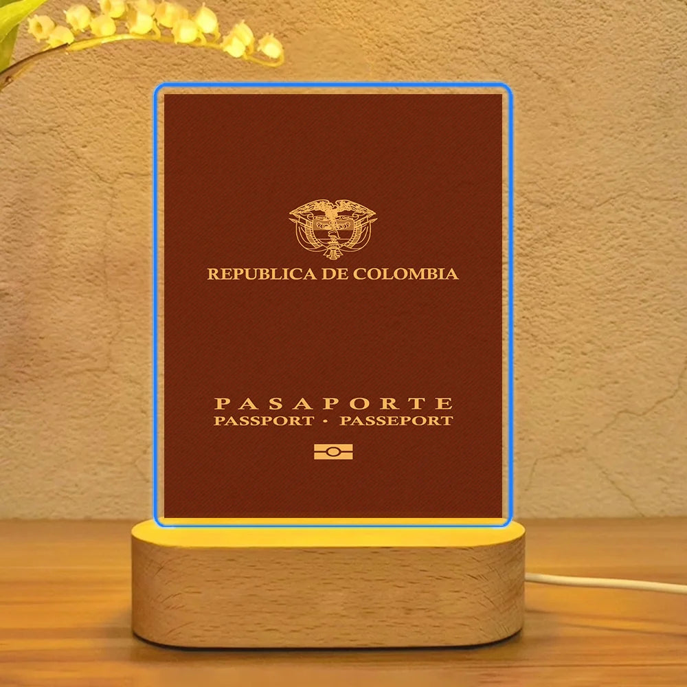 Colombia Passport aviation art night lamp in premium acrylic with LED.