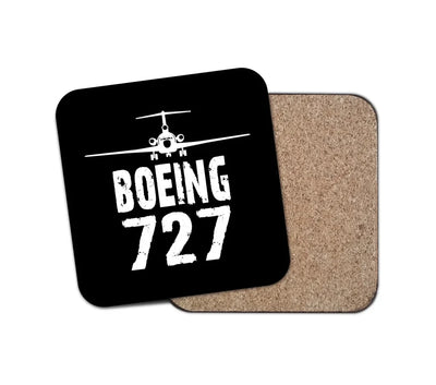 Boeing 727 & Plane aviation design on cork-backed wood with print coaster.