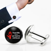 Thumbnail for Trust Me I'm an Air Traffic Controller aviation cuff links, polished metal body with engraved detail.