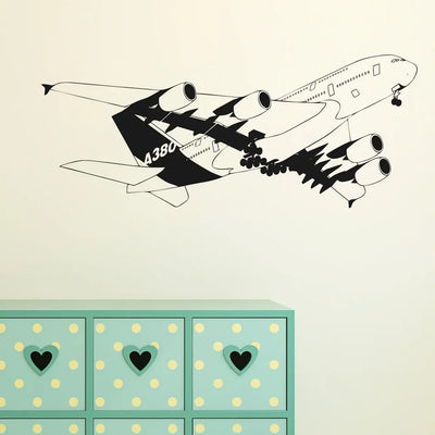 Departing Detailed Airbus A380 aviation themed wall sticker, weather-resistant vinyl.