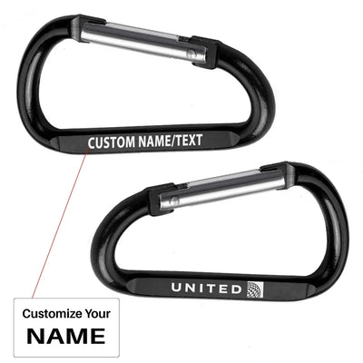 United Airlines aviation aluminum alloy carabiner key chain in aircraft-grade aluminum.