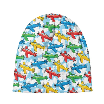 Funny Airplanes aviation embroidery on soft knit fabric 3D knit beanie.