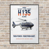 Thumbnail for Airbus H135 vertical canvas print - framed - white background