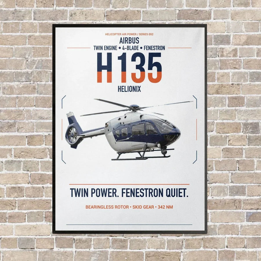 Airbus H135 vertical canvas print - framed - white background