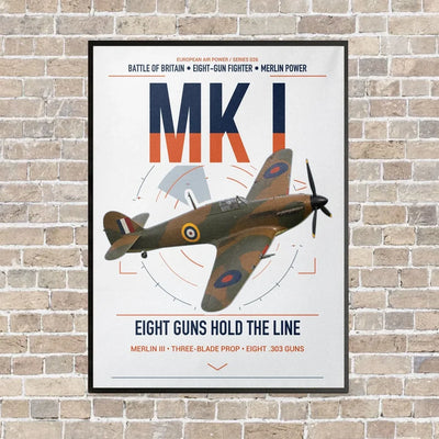 Hawker Hurricane Mk I vertical canvas print - framed - white background