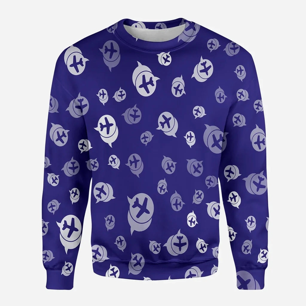 Airplane Notification Theme aviation design printed on soft cotton blend 3D sweatshirt.