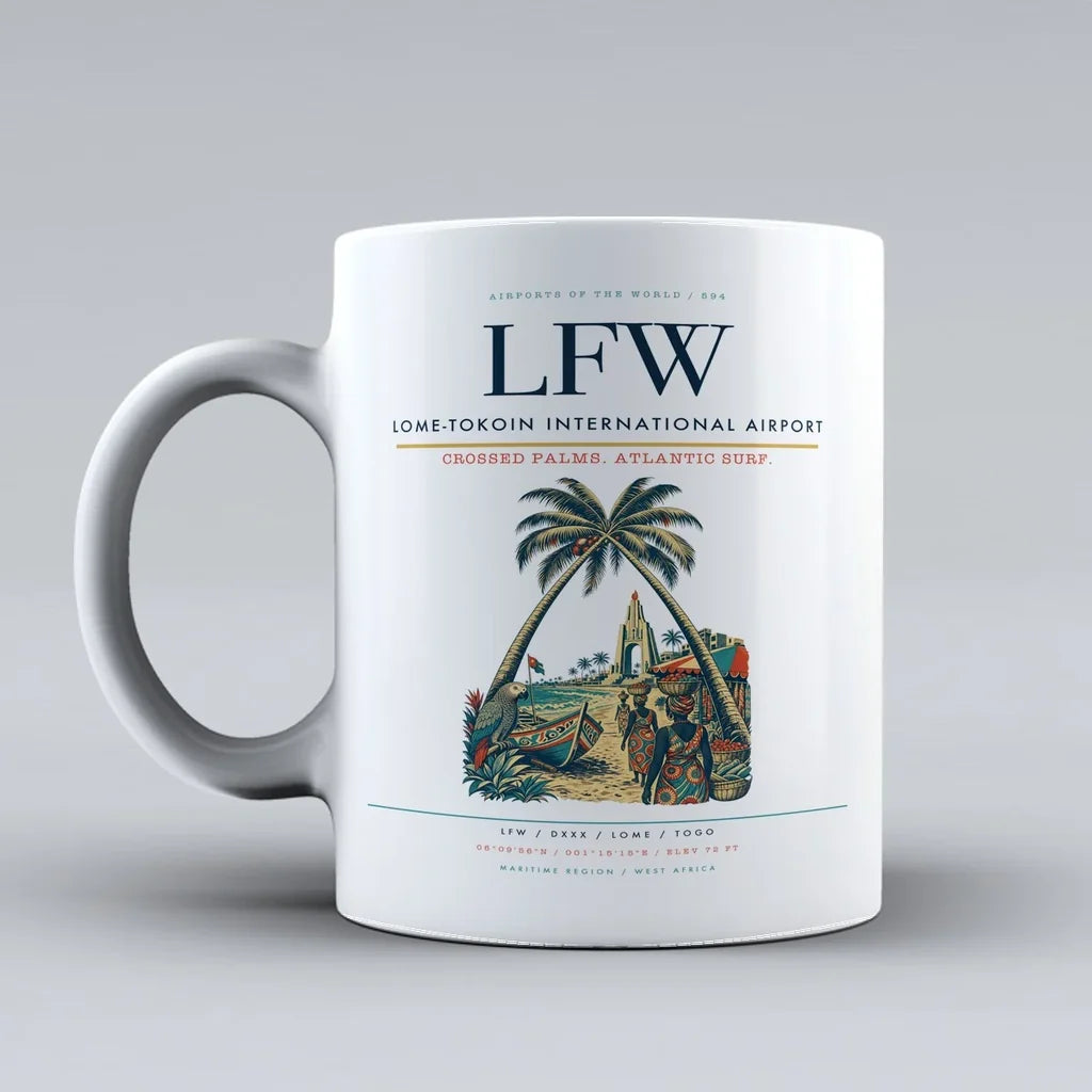 International Airport LFW Mug design on white lome tokoin