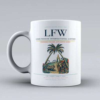 International Airport LFW Mug design on white lome tokoin