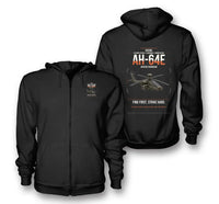 Thumbnail for Boeing AH-64E Apache Guardian design on black premium zipped hoodie, double-side print