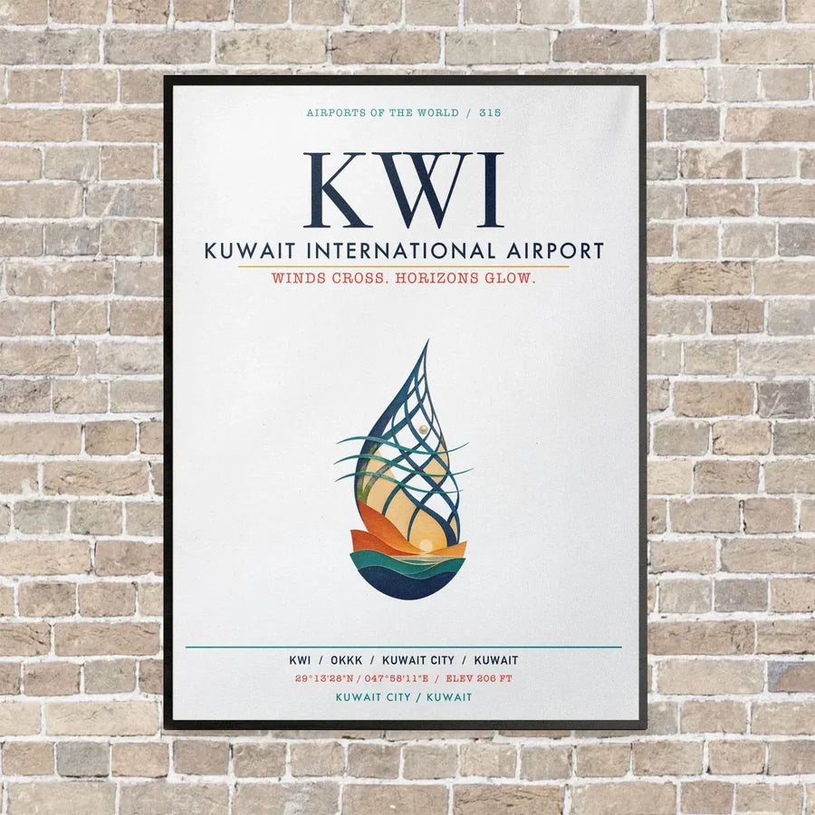 Kuwait International Airport KWI vertical canvas print - framed - white background