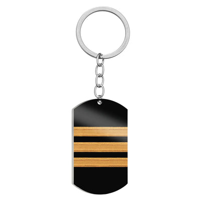 Side view of Pilot Epaulette 3 Lines Stainless Steel Key Chains (Double Side) aviation double-side stainless steel key chain.