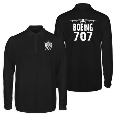 Boeing 707 & Plane Long Sleeve Polo T-Shirts (Double-Side) aviation design printed on soft cotton long-sleeve double-side polo.