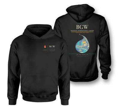 Baghdad International Airport (BGW) design on black double-side hoodie