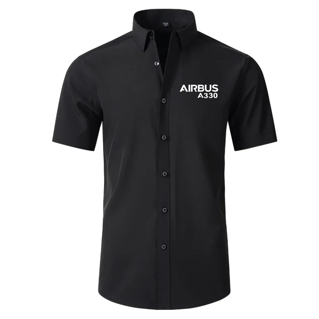 Airbus A330 & Text Short Sleeve aviation design printed on soft cotton 2D-printed shirt.