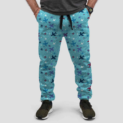 Love of Travel with aviation design on soft cotton blend 3D-printed sweatpants.