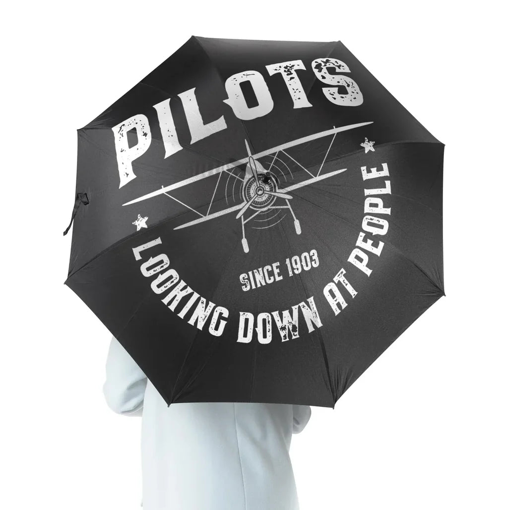 Pilots Looking Down at People Since 1903 aviation design on windproof polyester umbrella.