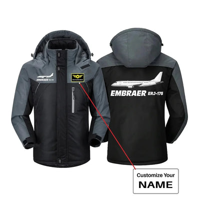 The Embraer ERJ-175 aviation design printed on heavyweight insulated shell thick winter jacket.