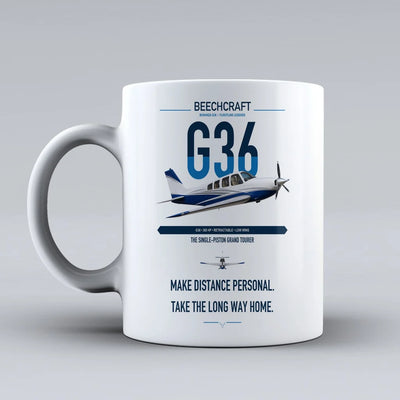 Beechcraft Bonanza G36 design on white ceramic mug, double-side print
