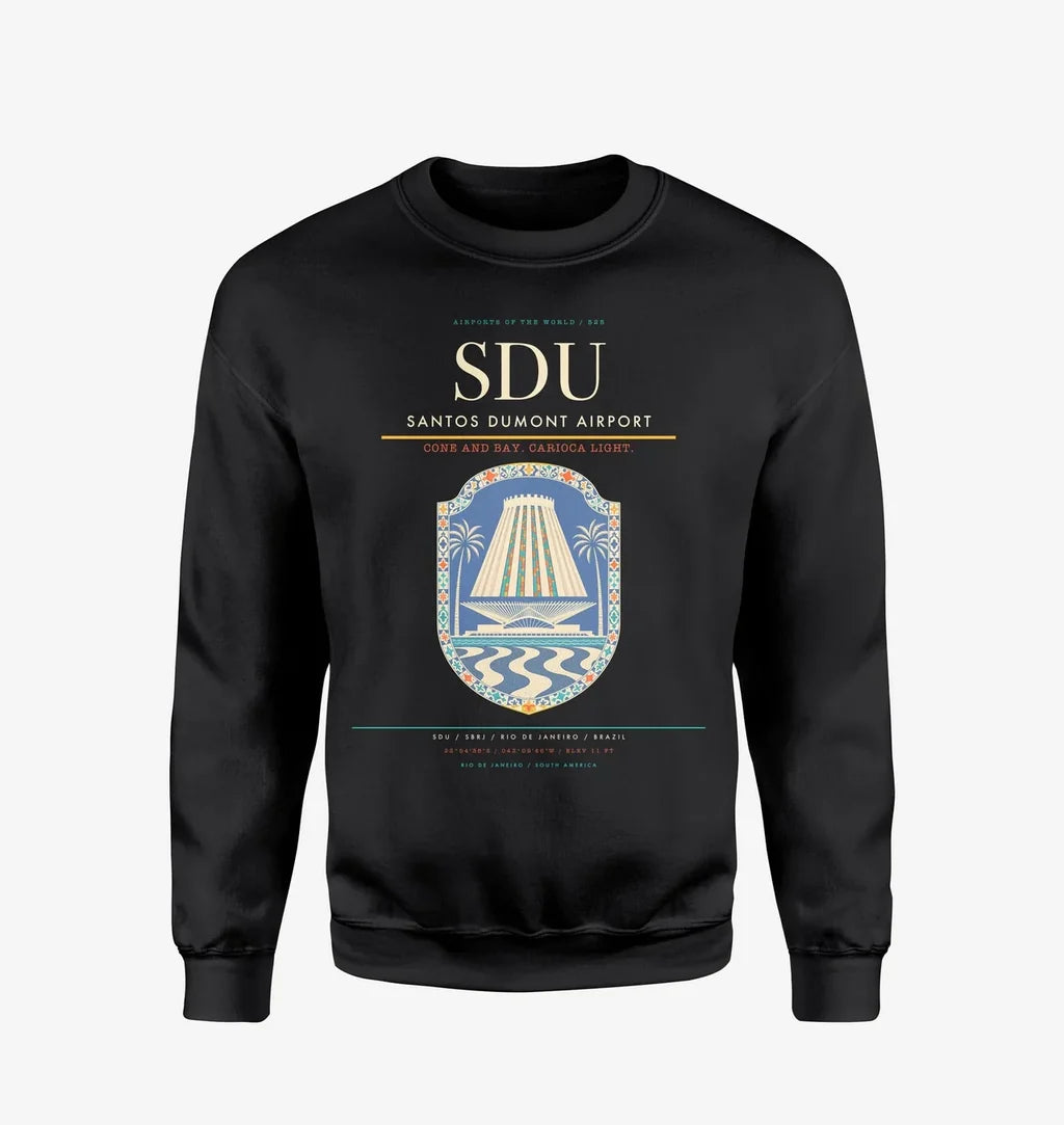 Santos Dumont Airport (SDU) design on black sweatshirt