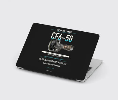 CF6-50 design on black MacBook case