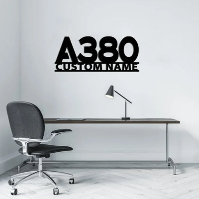 Airbus A380 Flat Text aviation design on durable metal with painted finish metal wall sign.