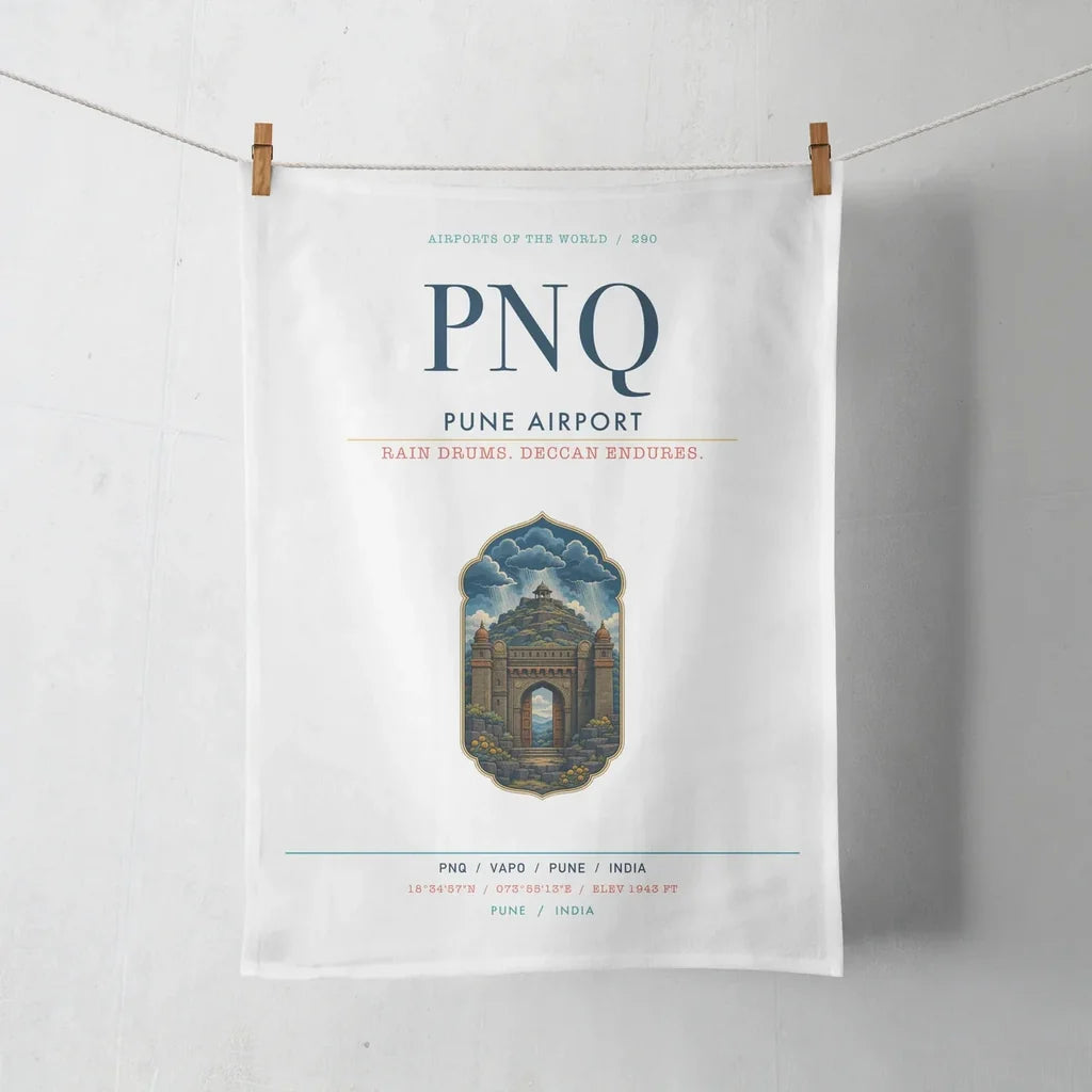 Pune Airport (PNQ) design on white towel