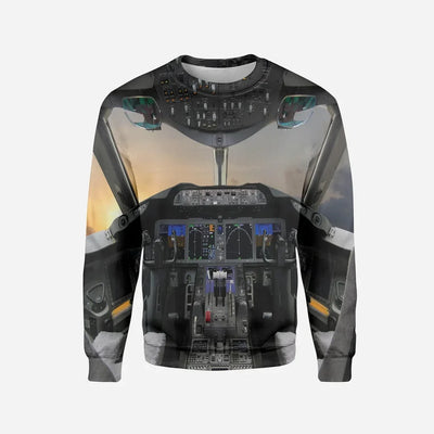 Boeing 787 Cockpit Printed aviation design printed on soft cotton blend 3D sweatshirt.