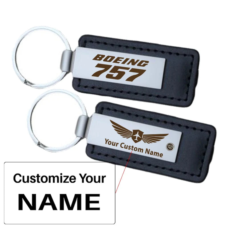 Boeing 757 & Text aviation PU leather key chain in PU faux leather.