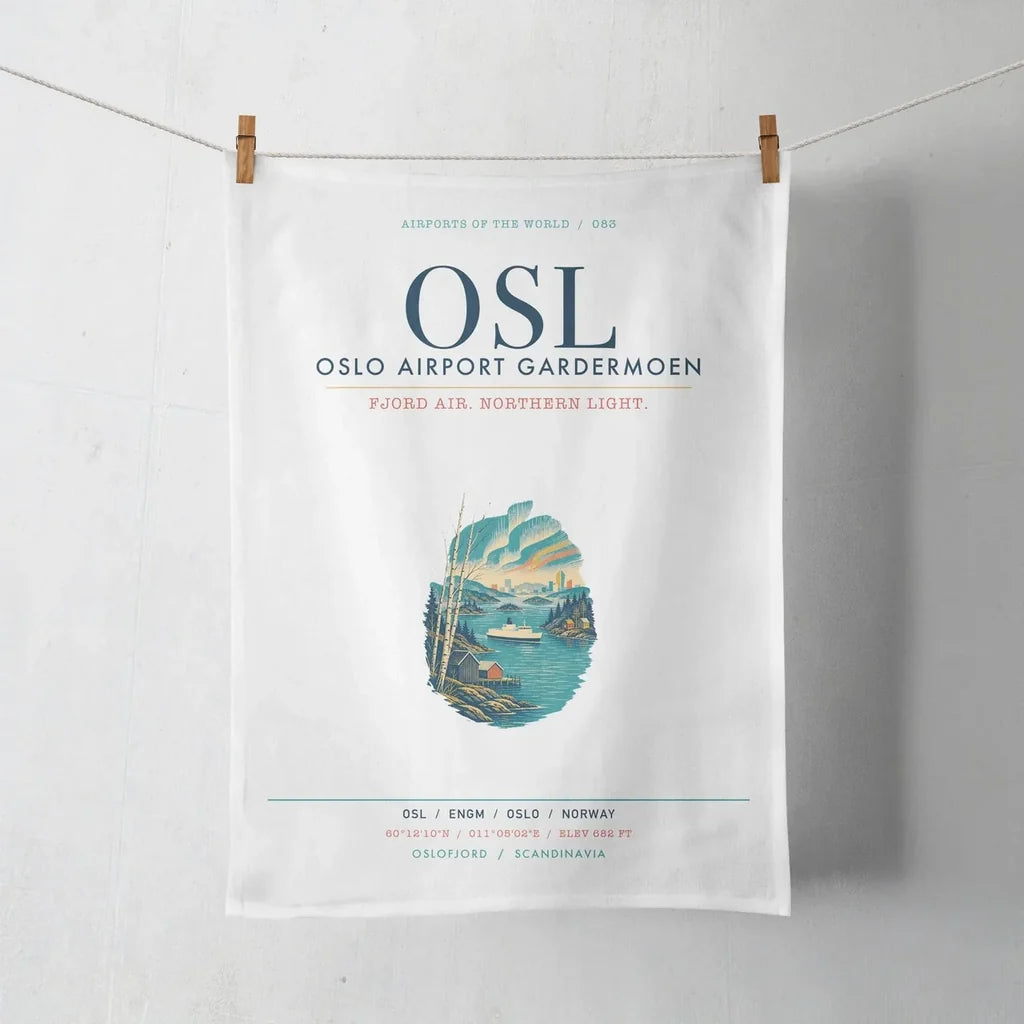 Oslo Airport Gardermoen (OSL) design on white towel