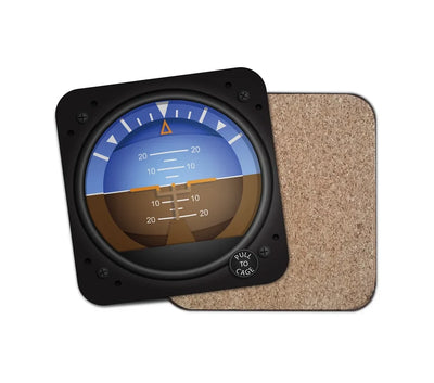 Airplane Instruments-Gyro Horizon aviation design on cork-backed wood with print coaster.