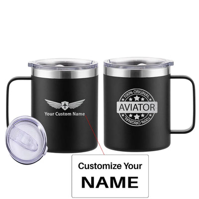 100 Original Aviator aviation design on laser-engraved mug, permanent laser engraving on stainless.