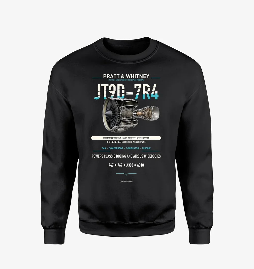 JT9D-7R4 design on black sweatshirt