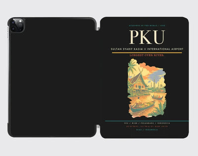 Sultan Syarif Kasim II International Airport (PKU) design on black ipad tablet case