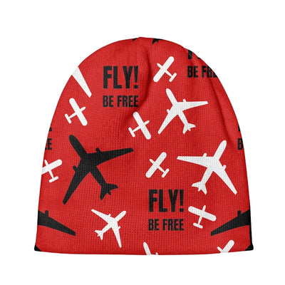 Fly Be Free Red aviation embroidery on soft knit fabric 3D knit beanie.