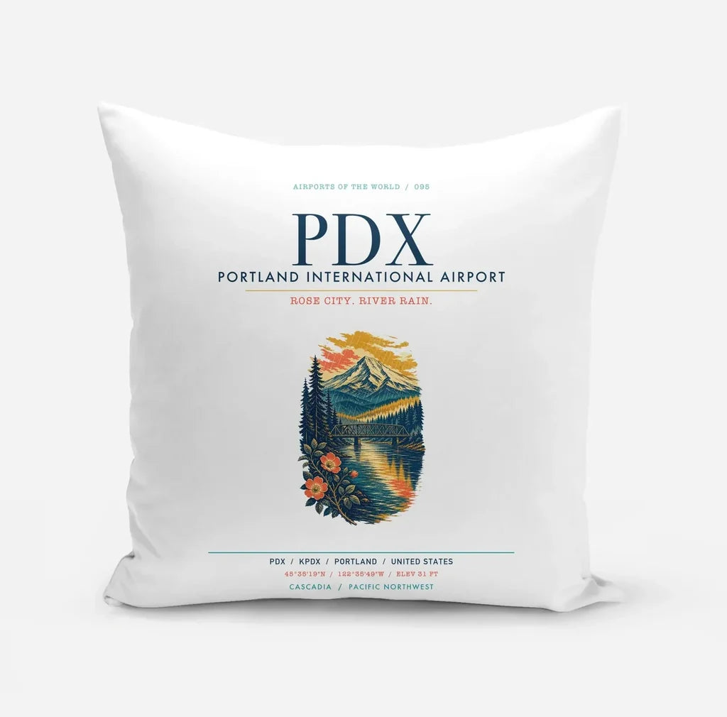 Portland International Airport (PDX) design on white pillow